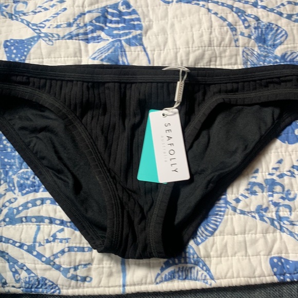 NWT SEAFOLLY Inka Rib Hipster Bikini Bottom black size 12 - Picture 4 of 9